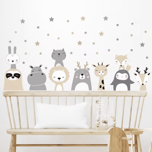 Niedlichen Löwen hasen Geraffi Penguin Waldtiere Sterne Wandsticker,Wanddeko für Mädchenzimmer,Babyzimmer - Image 4