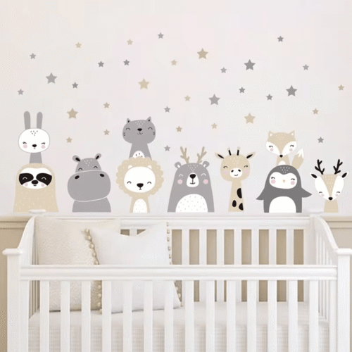 Niedlichen Löwen hasen Geraffi Penguin Waldtiere Sterne Wandsticker,Wanddeko für Mädchenzimmer,Babyzimmer - Image 3