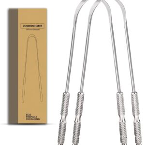 Mundpflegecenter Zungenschaber für Erwachsene aus Edelstahl, Mundgeruch Bekämpfen 100% (2Pcs Mundpflege Pack), Zungenreiniger aus Edelstahl, Zungenbürste Mundhygiene Produkt