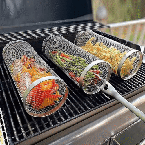 (30 * 9cm Rolling Grilling Basket,Nestendes Rollendes Grillkorb, Zylindrischer Grillkorb für Abendessen), Picknick,Camping,Grill - Image 4