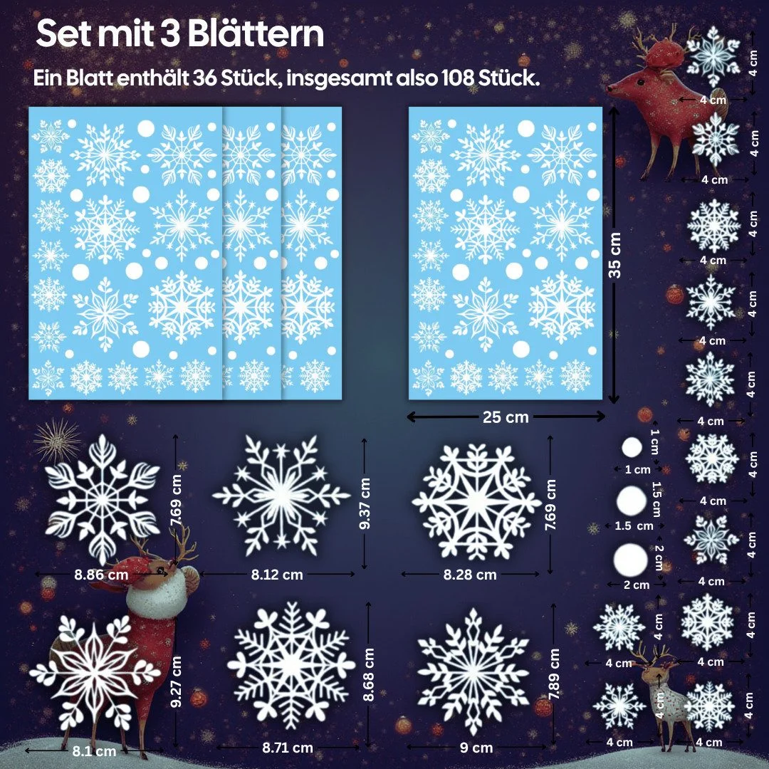 Fenstersticker-Set Weihnachten mit Schneeflocken & Weihnachtsmann