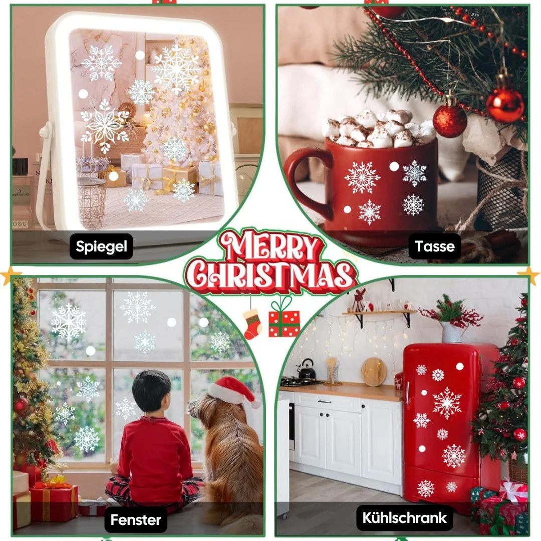 Fenstersticker-Set Weihnachten mit Schneeflocken & Weihnachtsmann