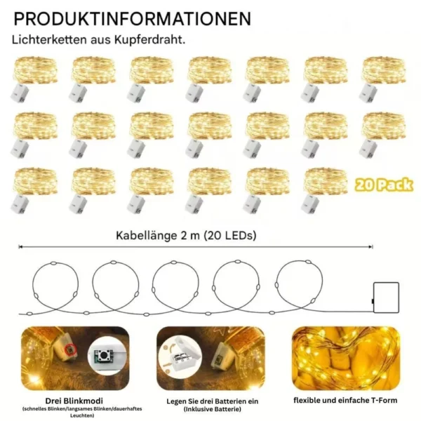 Mini-Lichterketten warmweiß, 10 Stück