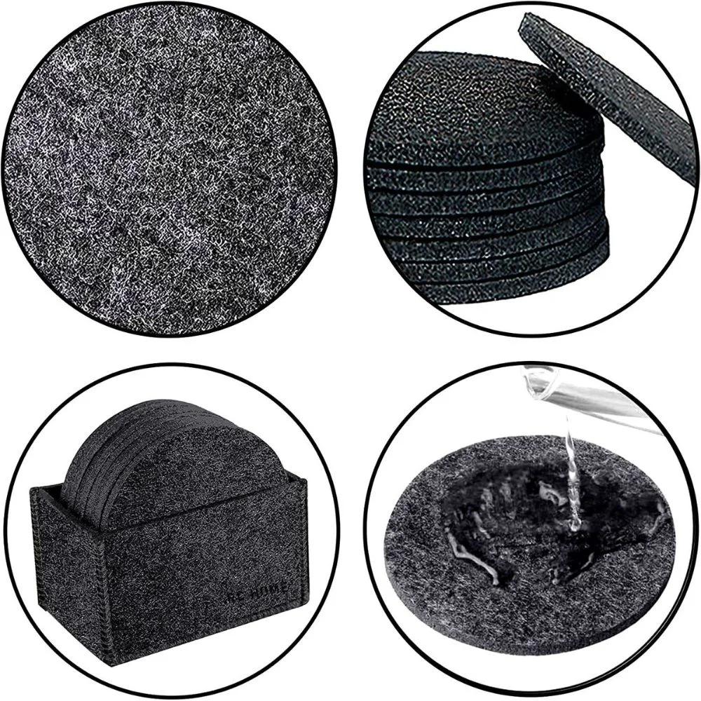Felt Coasters, Set of 14 with Box, Black