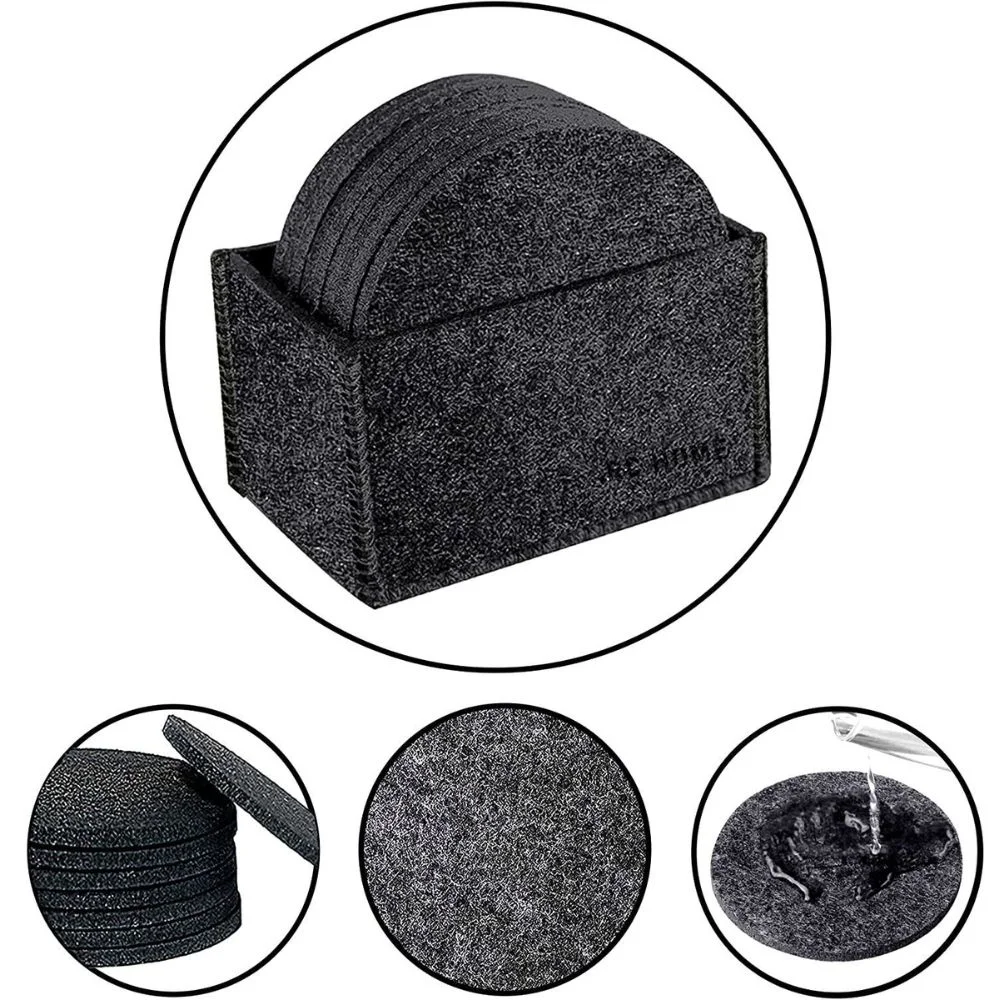 Felt Coasters, Set of 14 with Box, Black