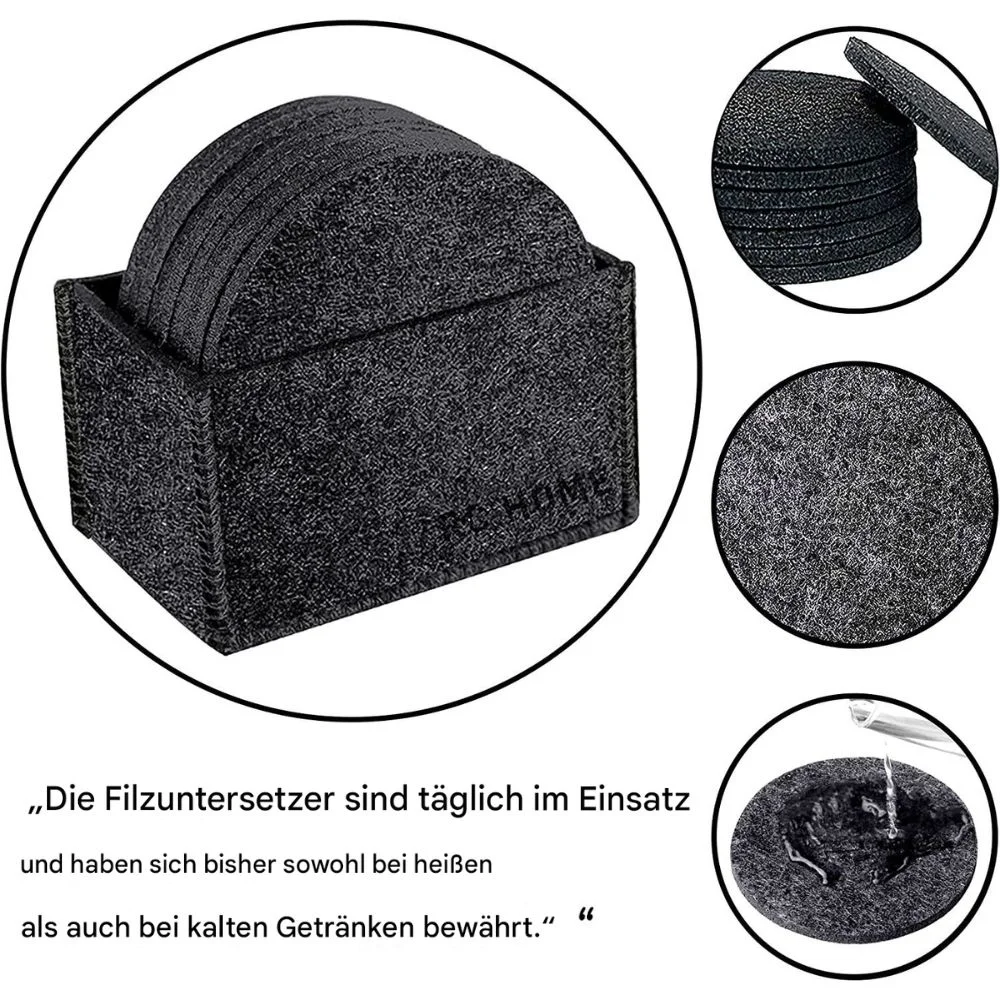 Felt Coasters, Set of 14 with Box, Black