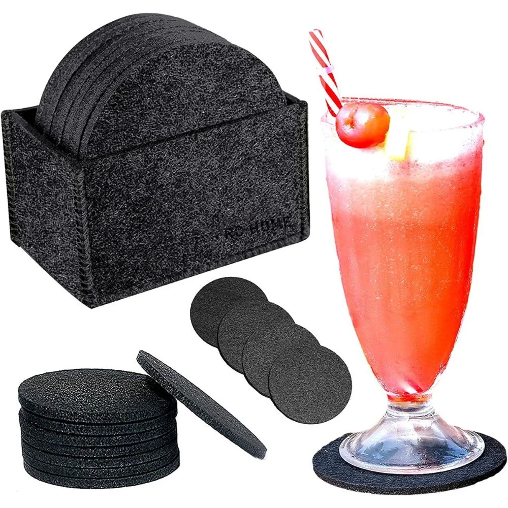 Felt Coasters, Set of 14 with Box, Black