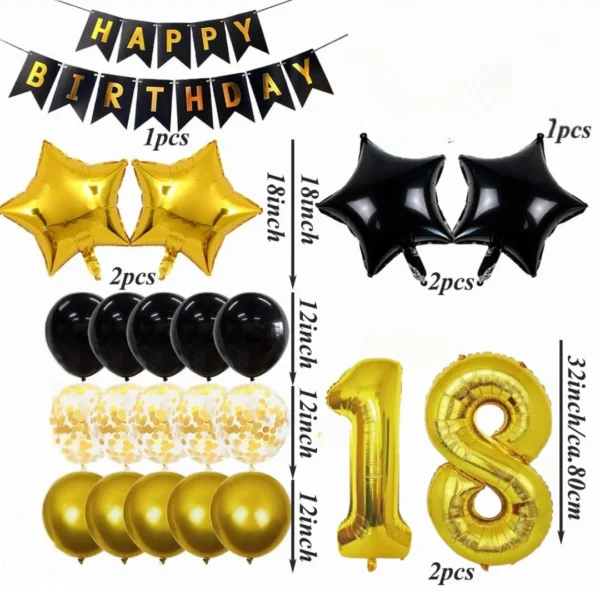 18th Birthday Decoration, Black & Gold