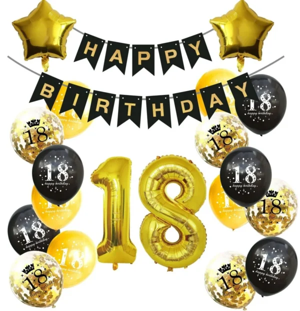 18th Birthday Decoration, Black & Gold