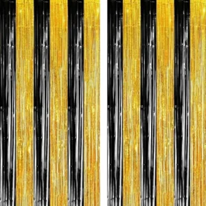 Lametta-Vorhang Schwarz-Gold, 2er-Set