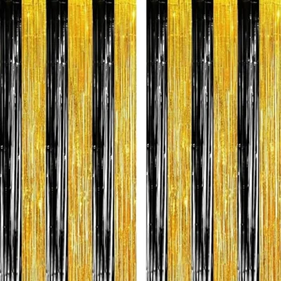 Lametta-Vorhang Schwarz-Gold, 2er-Set