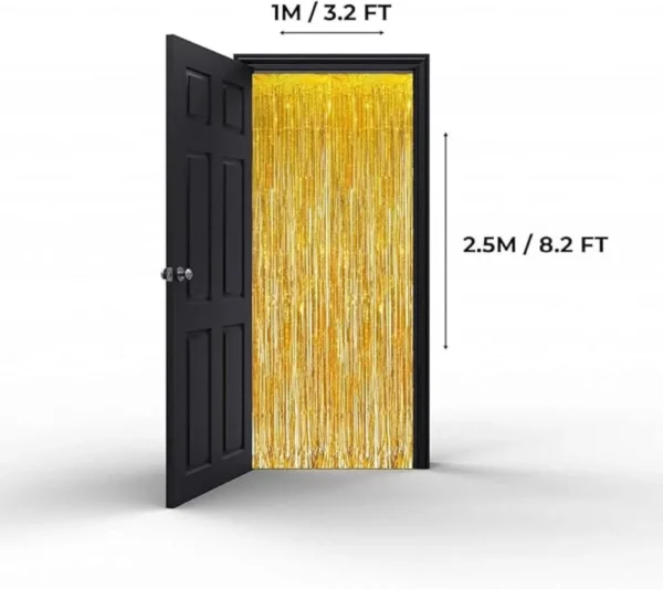 Montegoni Gold Tinsel Curtain – Set of 2 Glitter Fringe Curtains for Parties