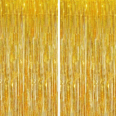 Montegoni Lametta-Vorhang Gold – 2er Set Glitzer-Fransenvorhang für Partys