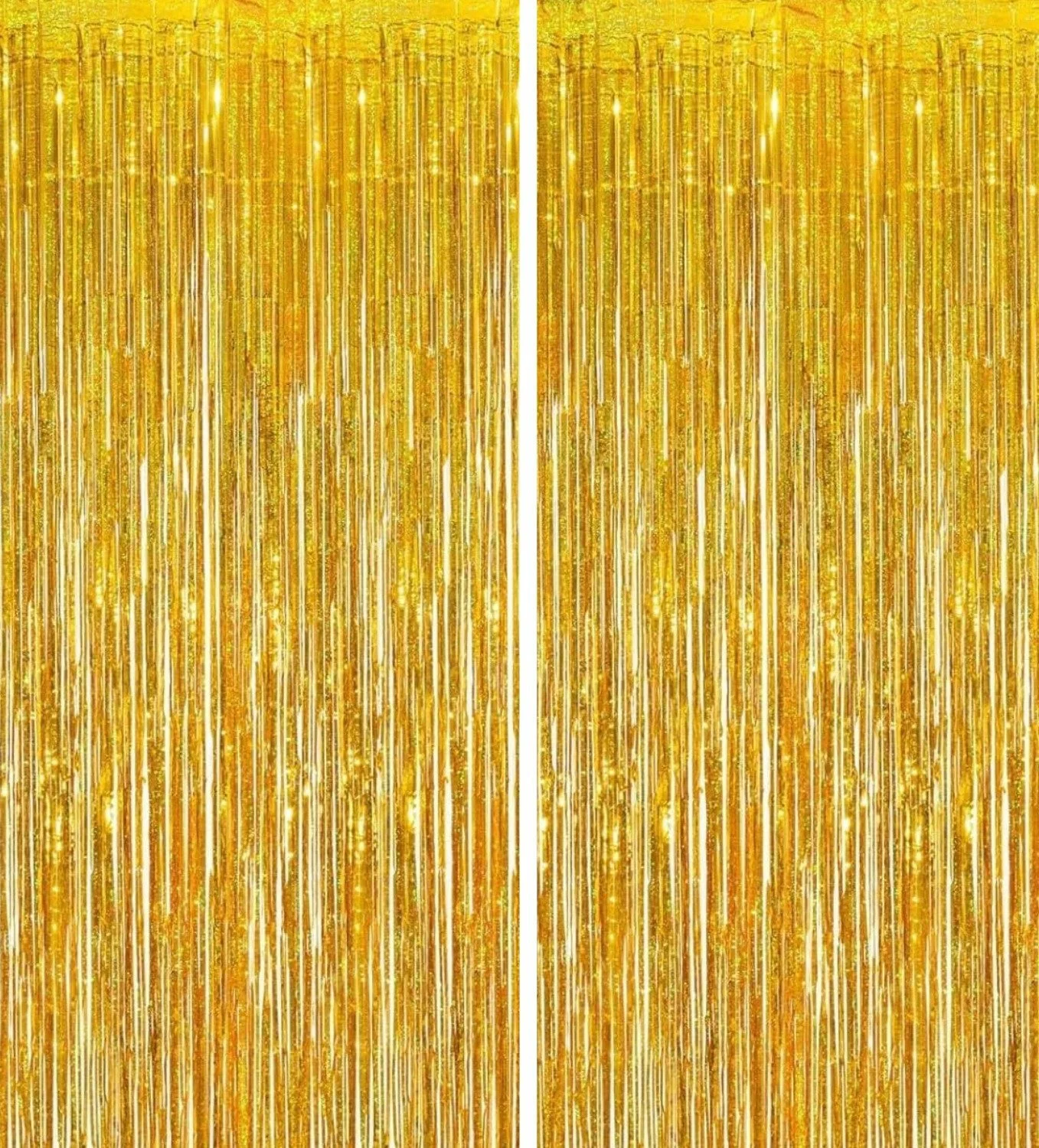 Montegoni Gold Tinsel Curtain – Set of 2 Glitter Fringe Curtains for Parties