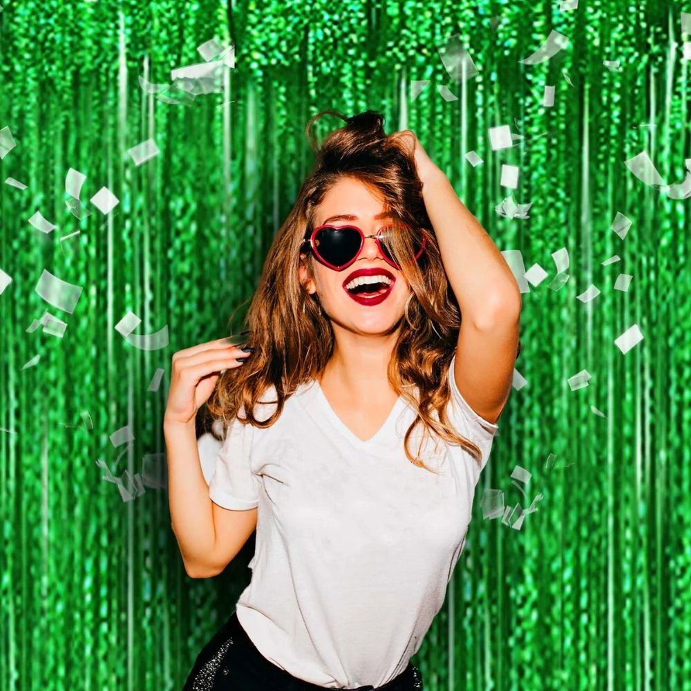 Tinsel Curtain Green, Set of 2