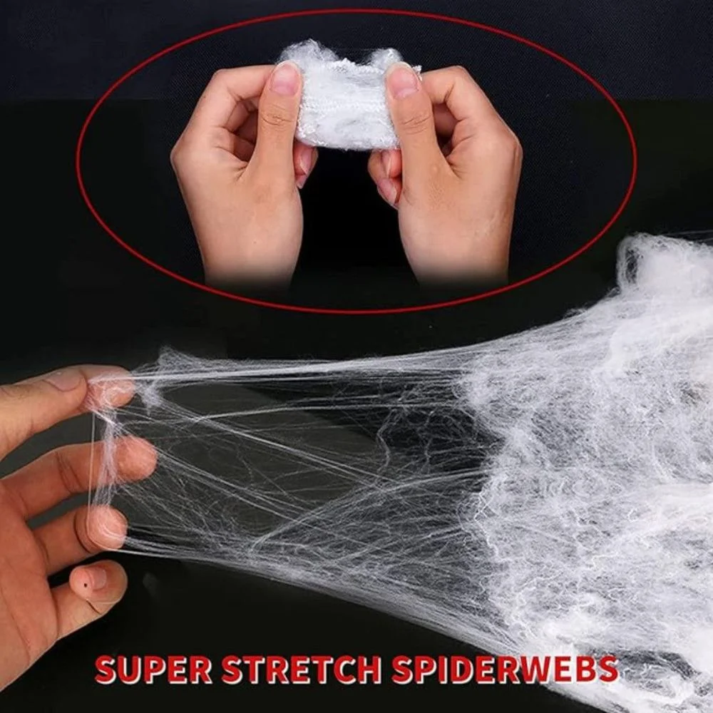 Halloween-Spinnennetz 200 g mit 60 Spinnen, Weiß