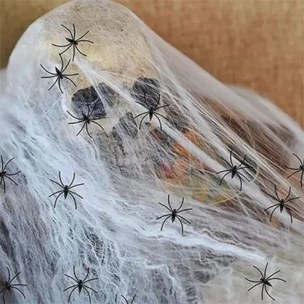 Halloween-Spinnennetz 200 g mit 60 Spinnen, Weiß