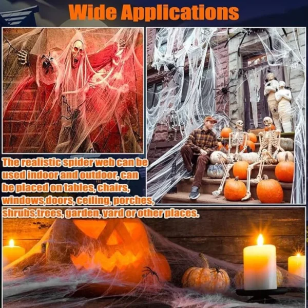 Halloween-Spinnennetz 200 g mit 60 Spinnen, Weiß