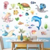 Underwater World Wall Stickers with Octopus, Turtle & Fish, 4 Sheets of 21 × 30 cm