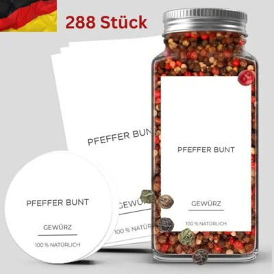 Etiketten 288 Stück selbstklebend, Gewürzaufkleber rund und rechteckig