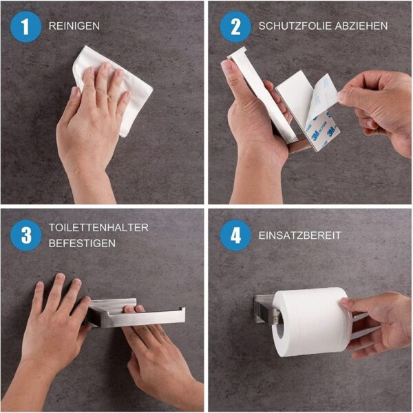 Stainless Steel Toilet Roll Holder, No Drilling, Self-Adhesive