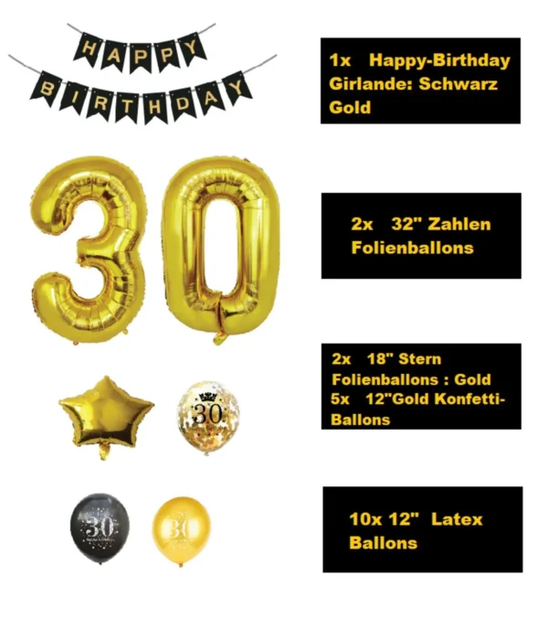 30th Birthday Decoration, Black & Gold