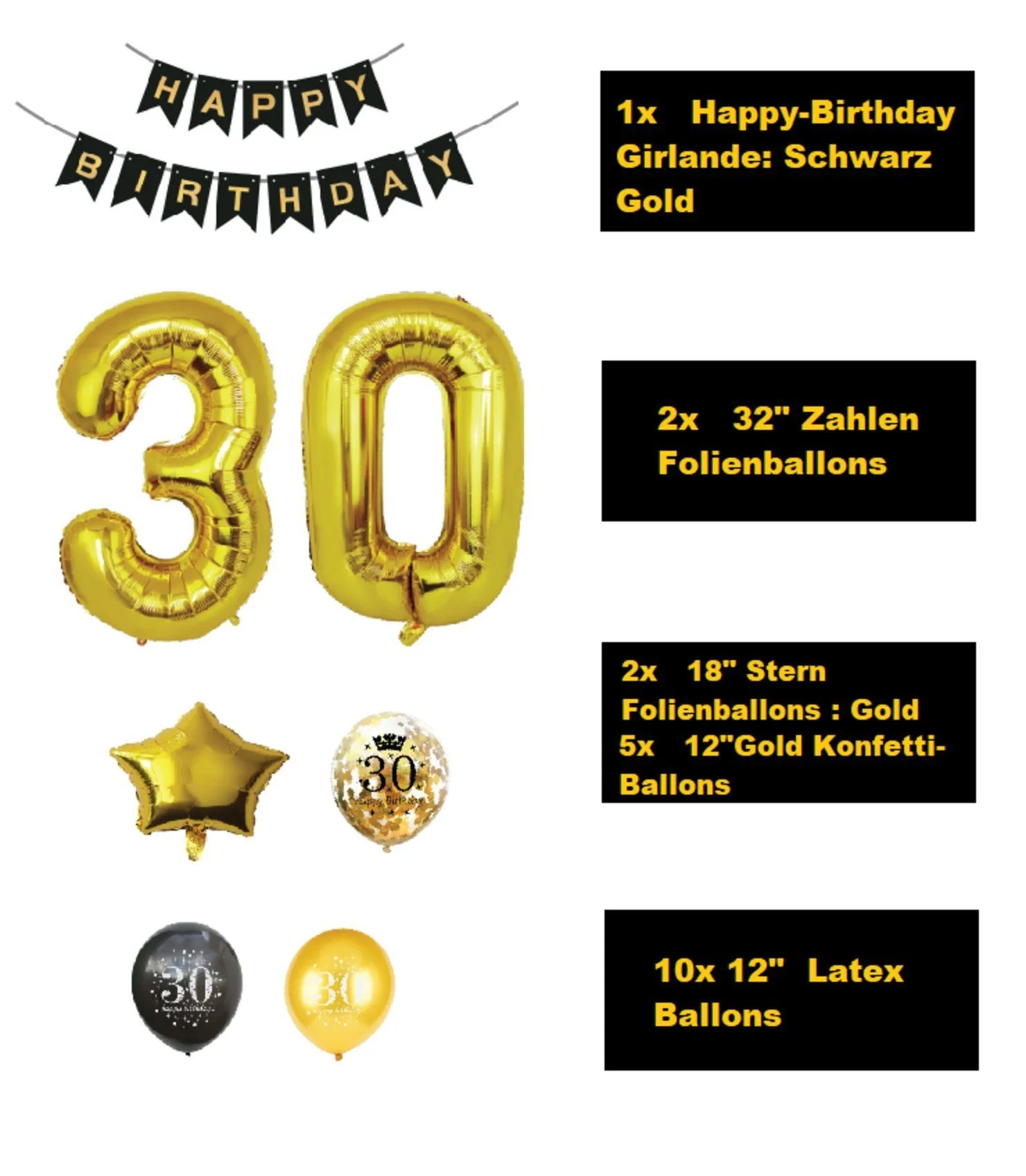 30th Birthday Decoration, Black & Gold