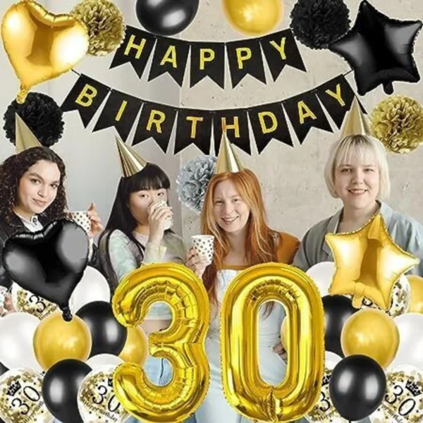 30th Birthday Decoration, Black & Gold