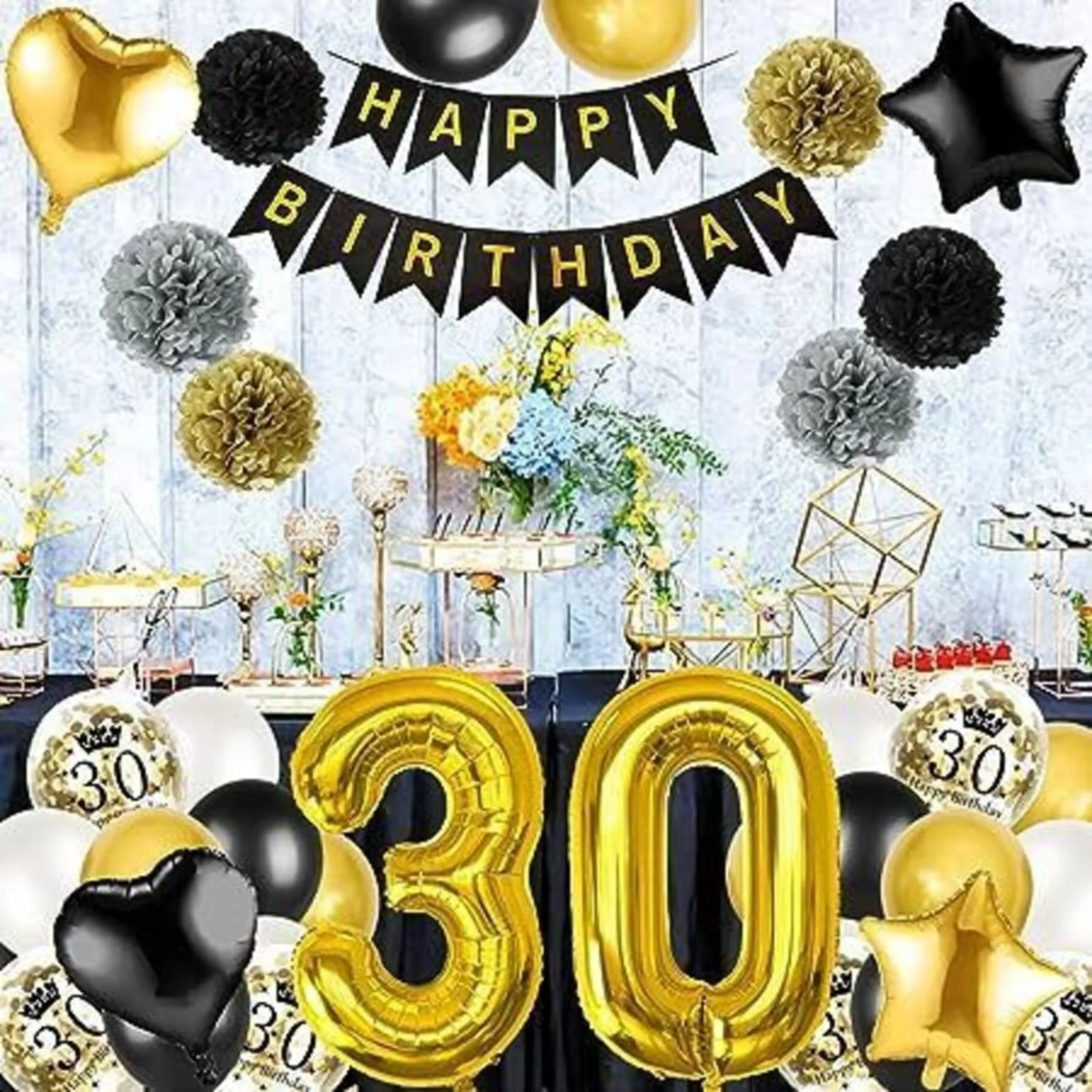 30th Birthday Decoration, Black & Gold