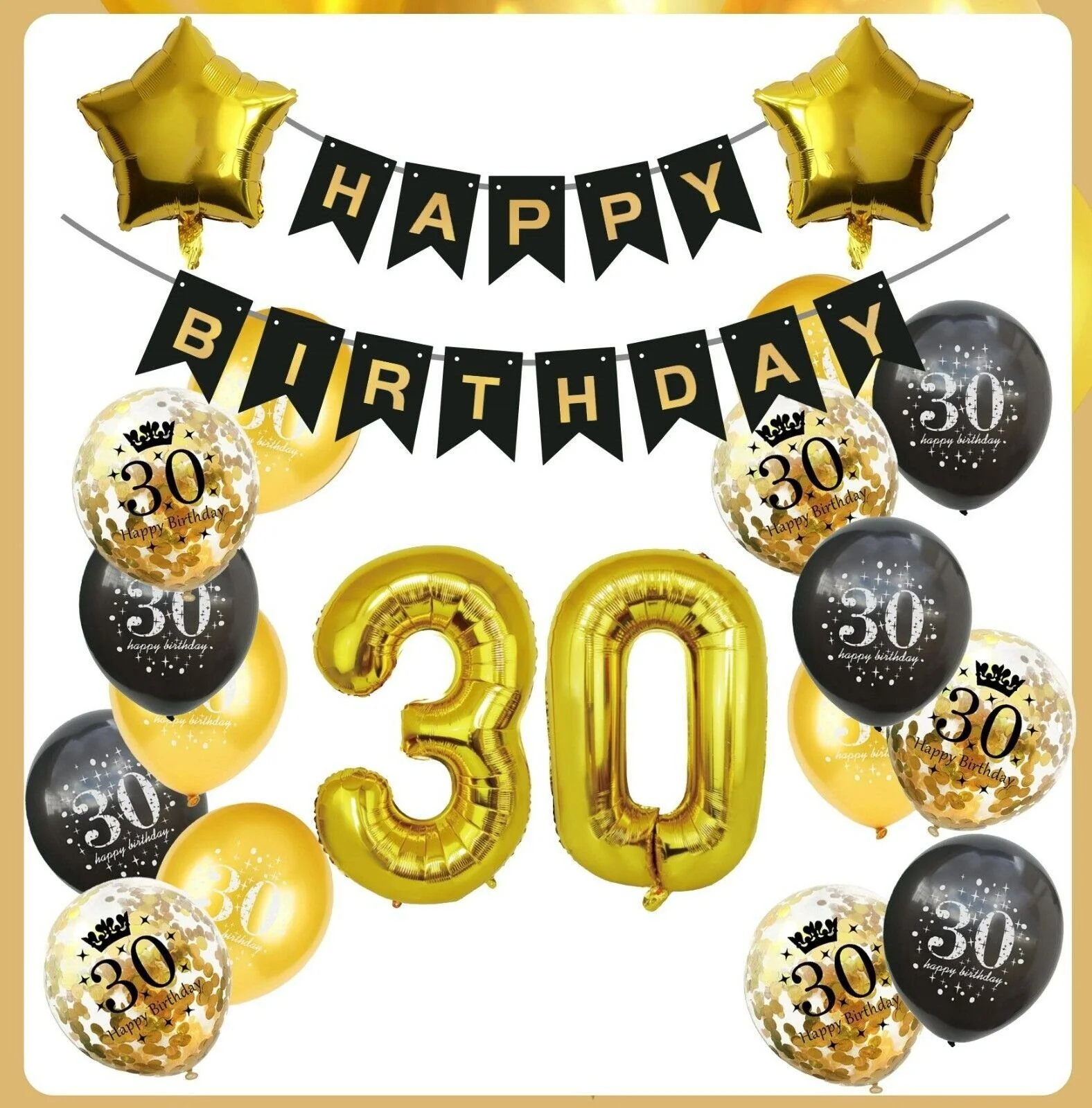 30th Birthday Decoration, Black & Gold