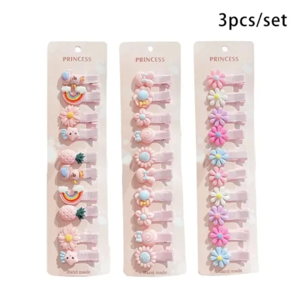 Girls' Hair Clips with Flowers & Fruits, 30 Pieces