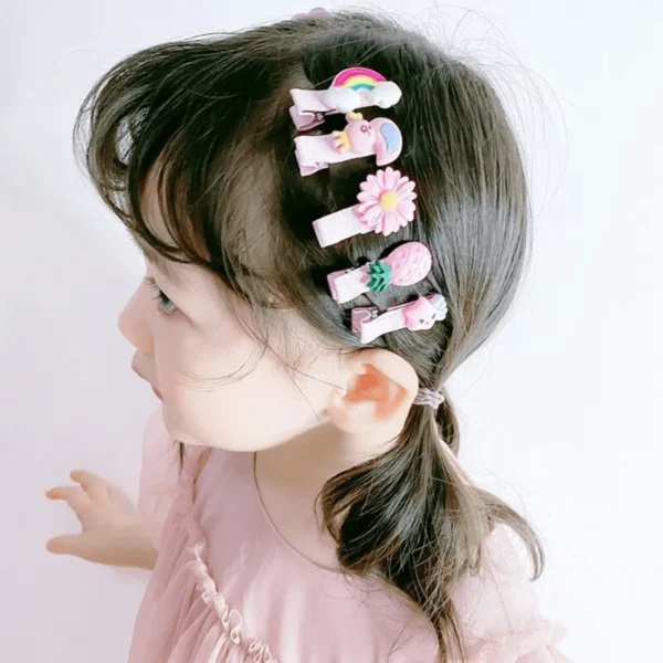 Girls' Hair Clips with Flowers & Fruits, 30 Pieces