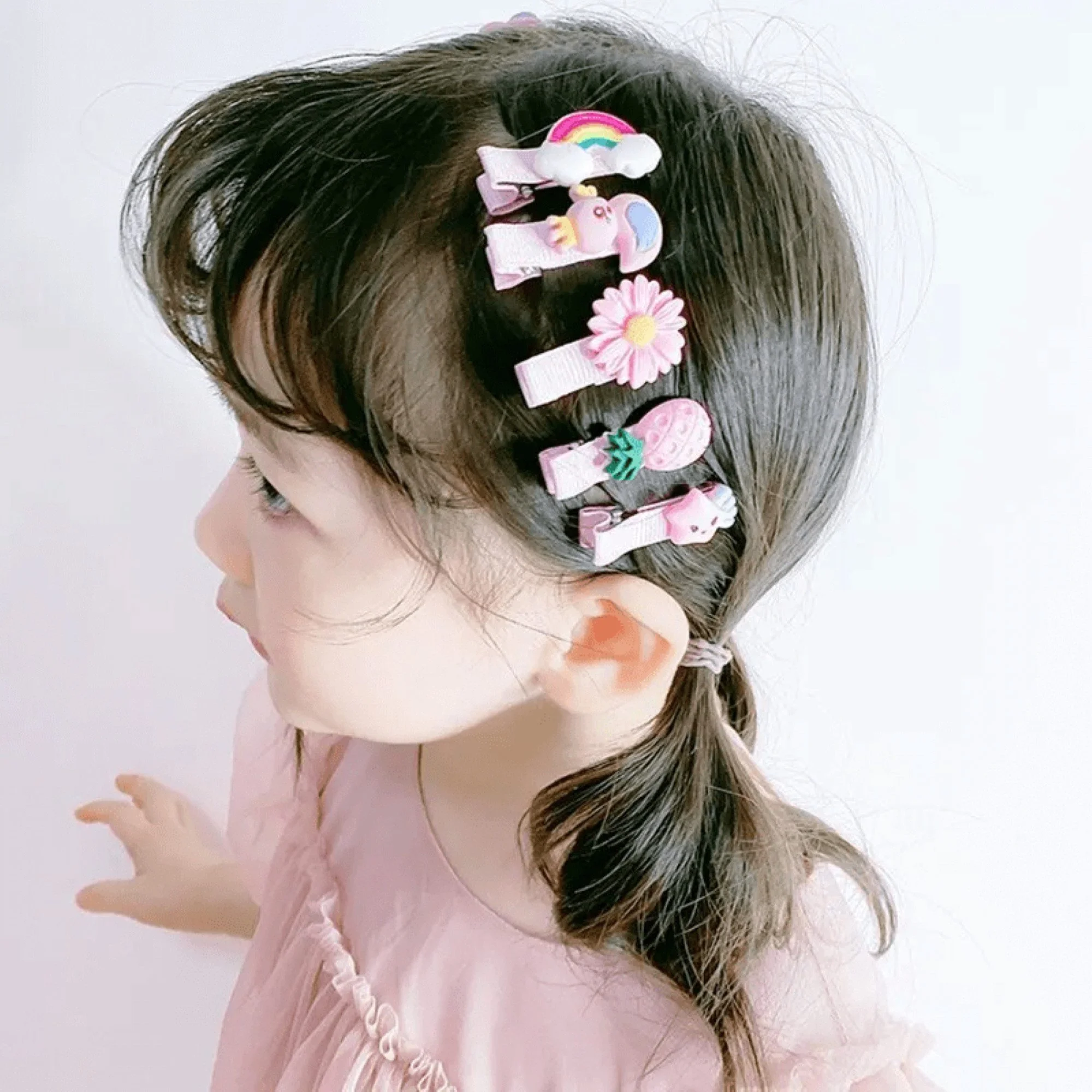 Girls' Hair Clips with Flowers & Fruits, 30 Pieces