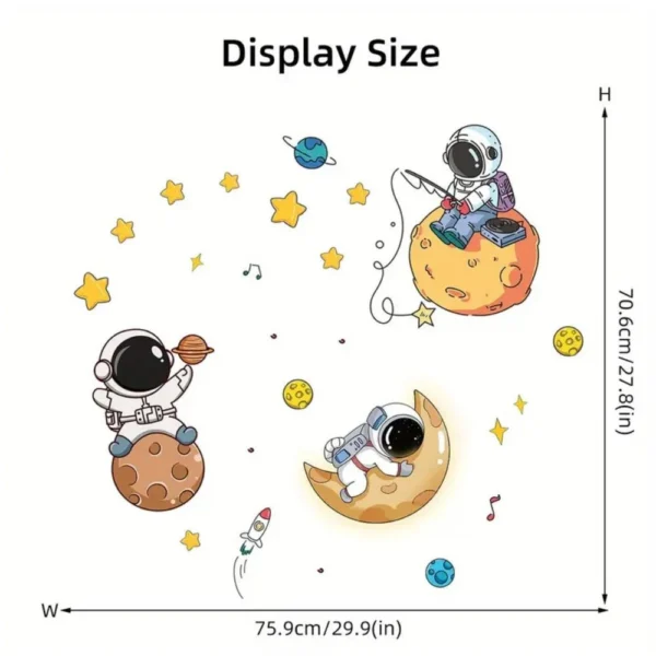 Astronauts on the Moon with Planets & Stars Wall Stickers