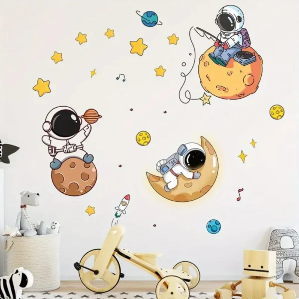 Astronauts on the Moon with Planets & Stars Wall Stickers