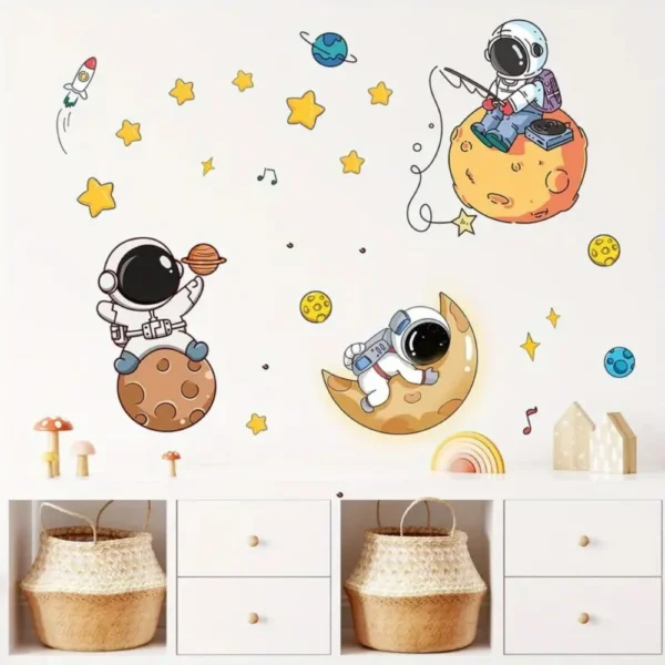 Astronauts on the Moon with Planets & Stars Wall Stickers