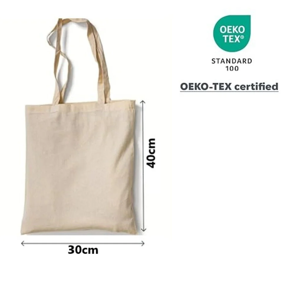 Montegoni Baumwolltasche 3er Pack – 34 × 40 cm, Natur, lange Henkel