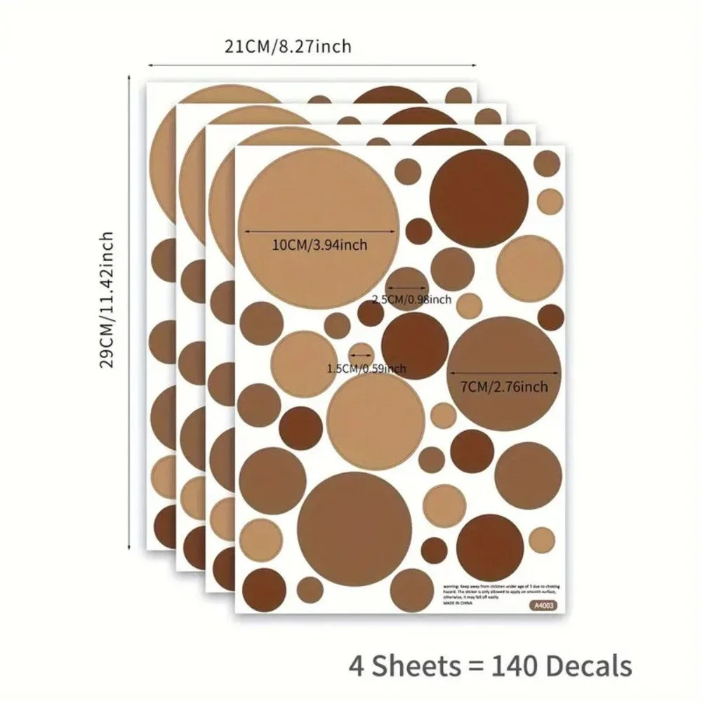 Wall stickers, 4 pieces, Boho Brown Dot Pattern, self-adhesive