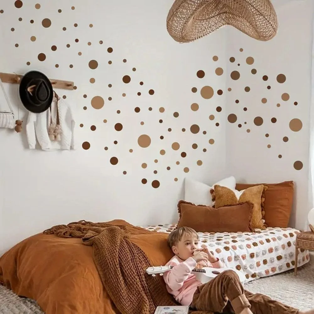 Wall stickers, 4 pieces, Boho Brown Dot Pattern, self-adhesive