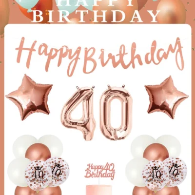 40th Birthday Decoration Set, Rose Gold