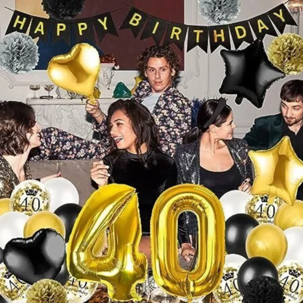 40th Birthday Decoration, Black & Gold