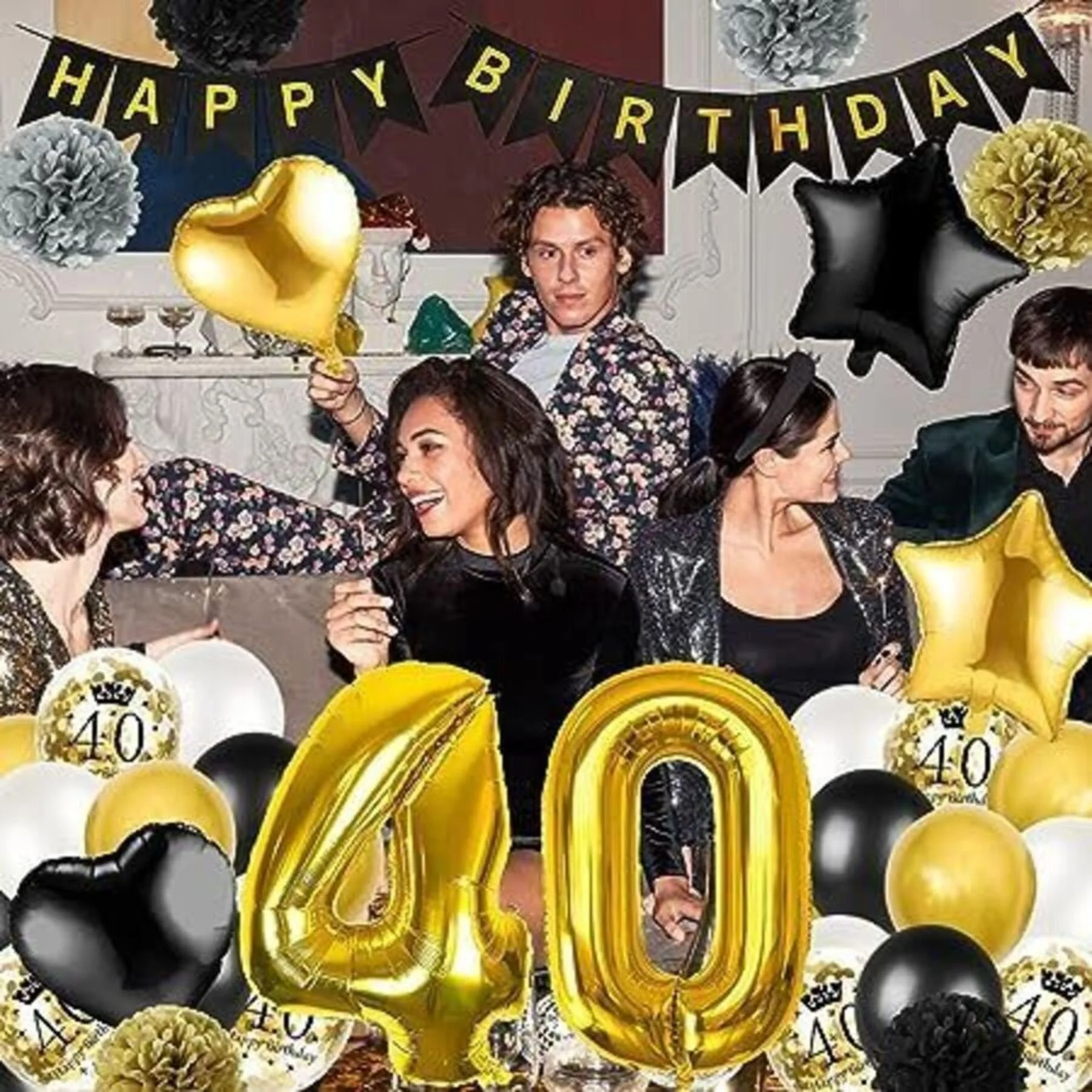 40th Birthday Decoration, Black & Gold
