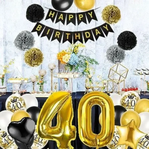 40th Birthday Decoration, Black & Gold