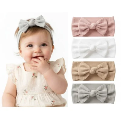 Knitted Baby Headbands with Bow, Pack of 4