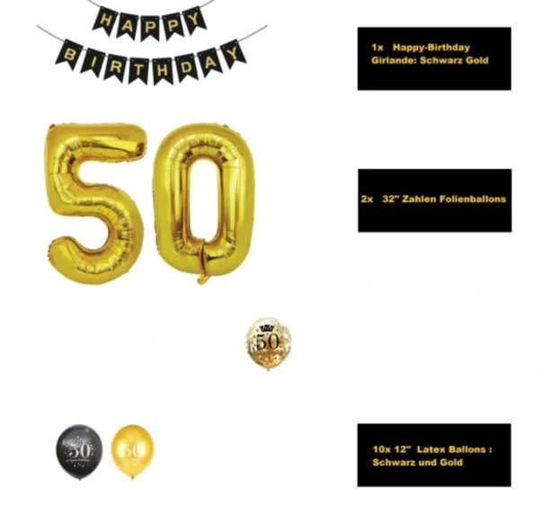 Geburtstagsdeko 50 Schwarz-Gold