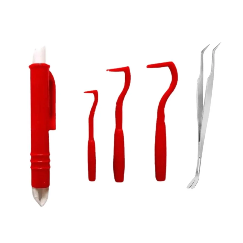 Tick Tweezers Set for Pets, 5 Pieces, Red