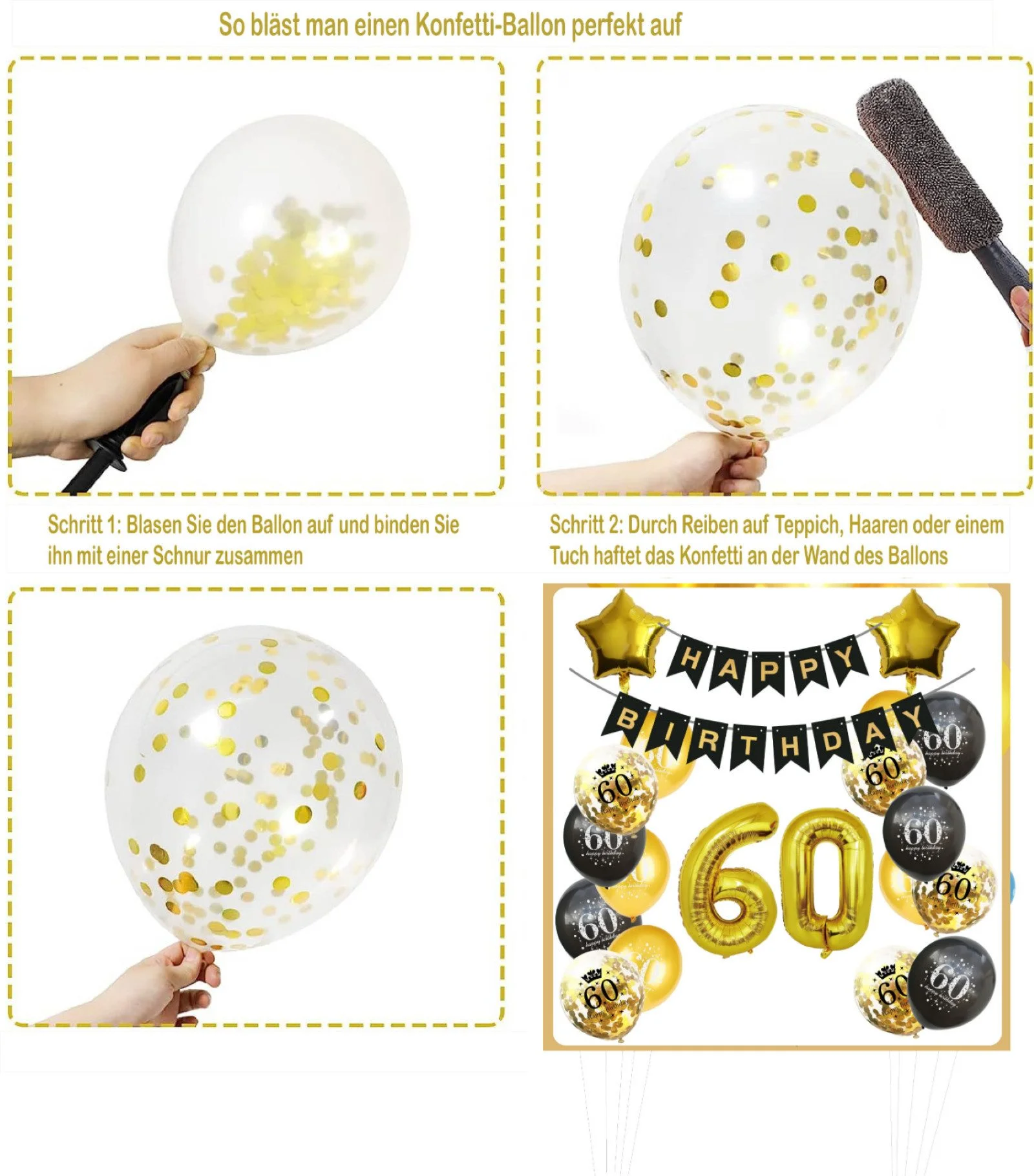 60th Birthday Decoration, Black & Gold