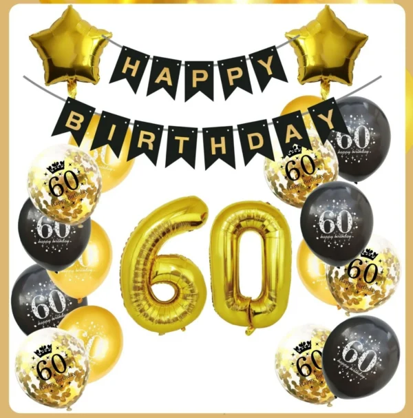 60th Birthday Decoration, Black & Gold