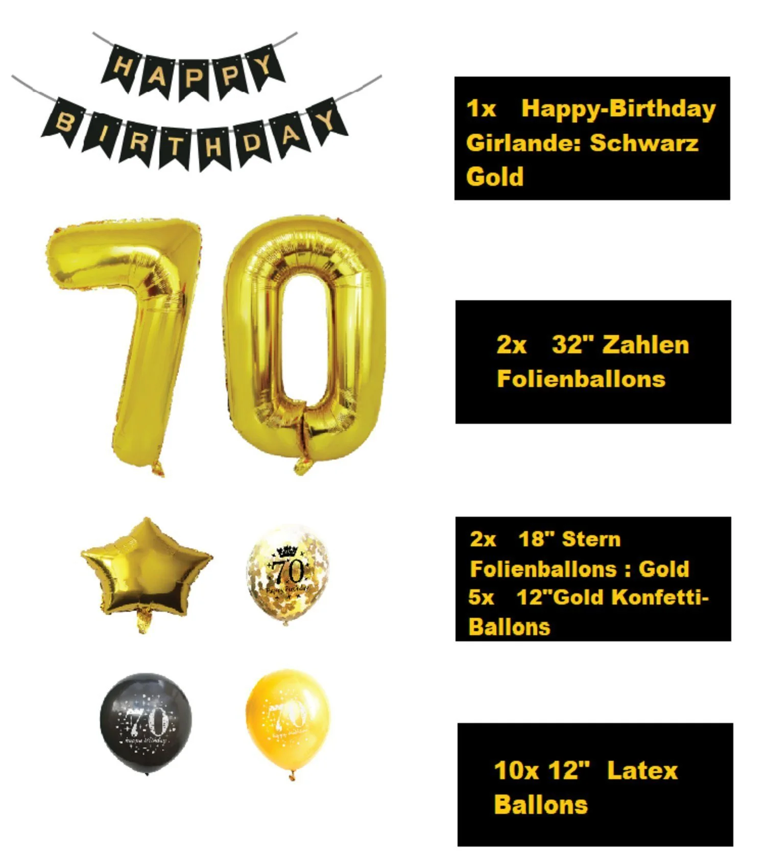 70th Birthday Decoration, Black & Gold