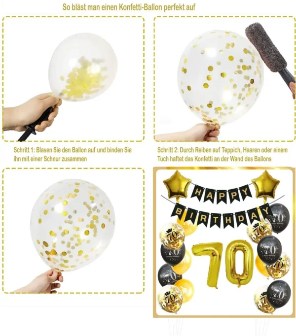 70th Birthday Decoration, Black & Gold